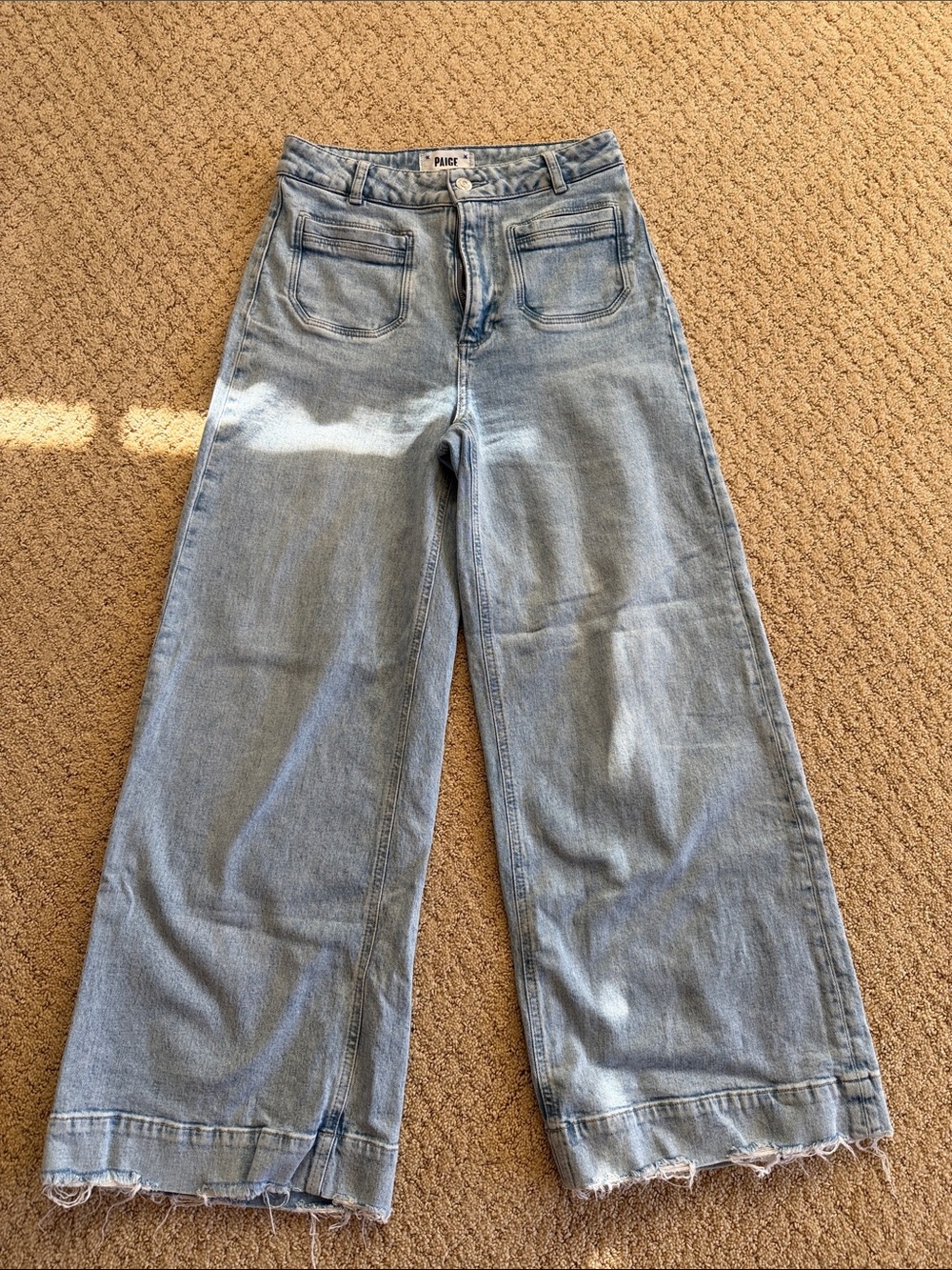 PAIGE Light Blue Wide-Leg Jeans with Raw Hem